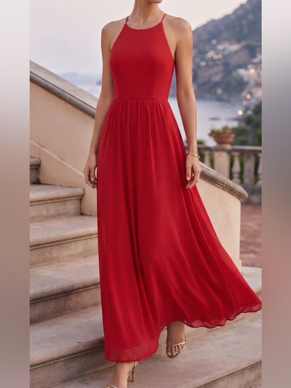 Long Halter Red Maxi Dress